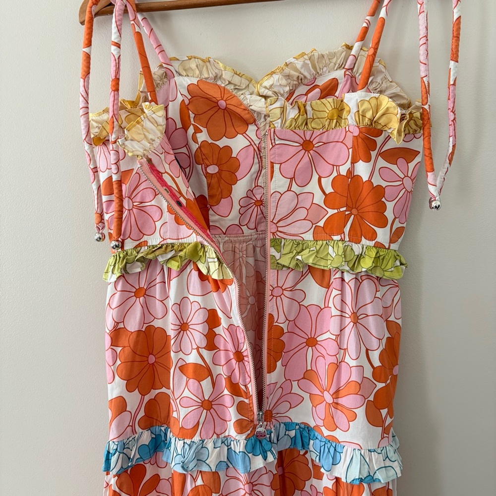 CeliaB In Bloom Dalia Dress Floral Ruffle Tie Shoulder Cotton Size Medium - Picture 5 of 16